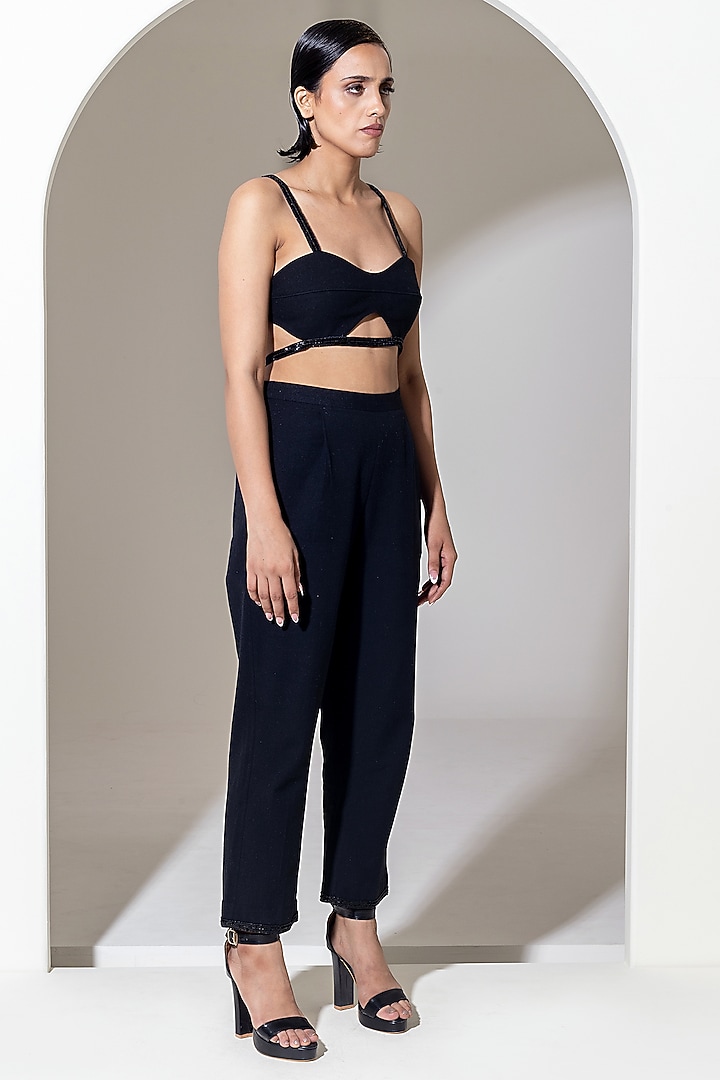 Black Handwoven Cotton Sequins Embroidered Bralette by KUSMI at Pernia's Pop Up Shop