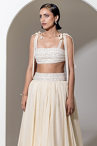 Ivory Organza Sequins Hand Embellished Bralette by KUSMI