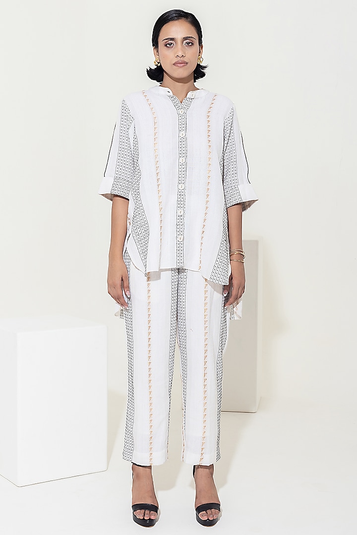 Ivory Handwoven Cotton Sequins Embellished Co-Ord Set by KUSMI at Pernia's Pop Up Shop