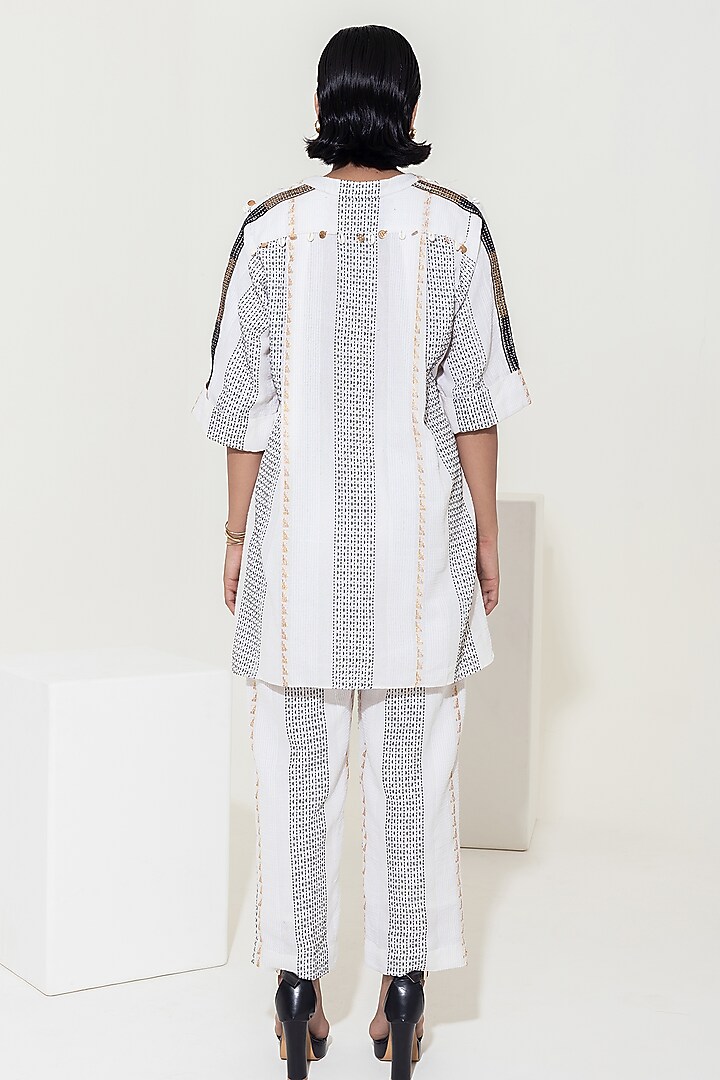 Ivory Handwoven Cotton Sequins Embellished Co-Ord Set by KUSMI at Pernia's Pop Up Shop