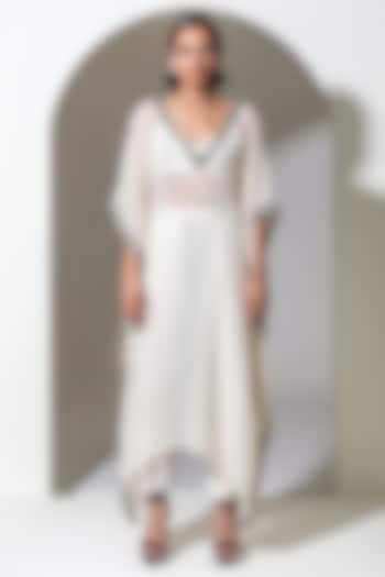 Ivory Organza Sequins Work Kaftan Set by KUSMI at Pernia's Pop Up Shop