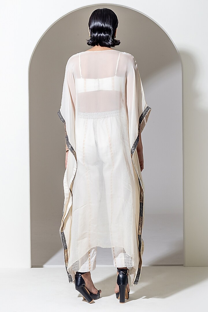 Ivory Organza Sequins Work Kaftan Set by KUSMI at Pernia's Pop Up Shop