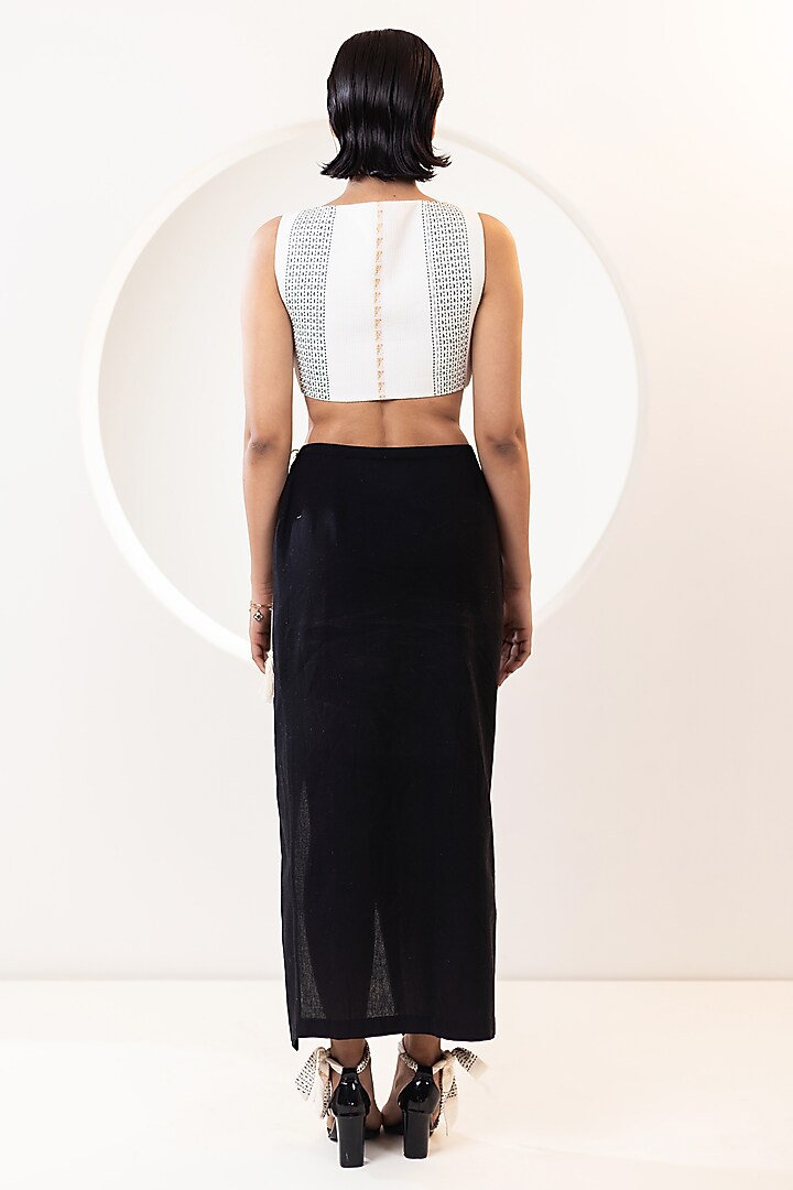 Ivory Handwoven Cotton Wrap Over Skirt Set by KUSMI at Pernia's Pop Up Shop