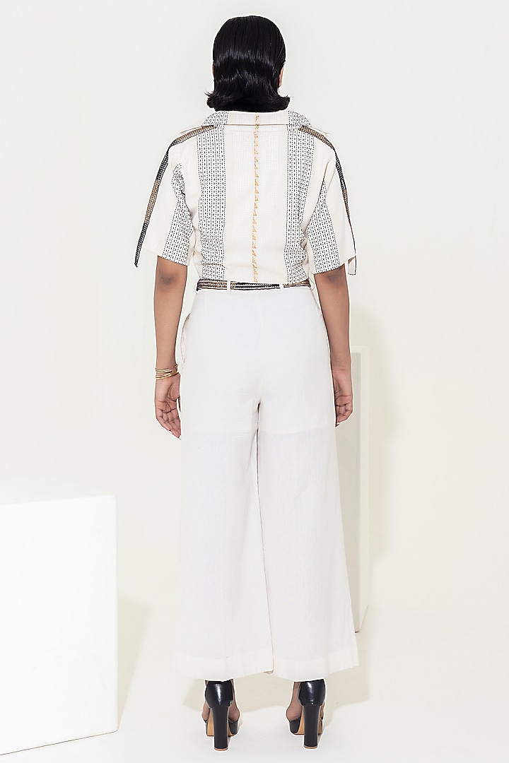Ivory Handwoven Cotton Wide-Legged Pant Set by KUSMI at Pernia's Pop Up Shop