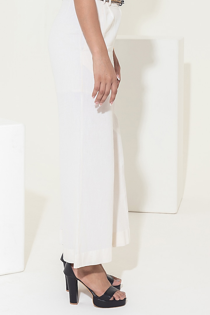 Ivory Handwoven Cotton Wide-Legged Pant Set by KUSMI at Pernia's Pop Up Shop