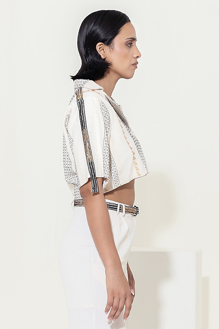 Ivory Handwoven Cotton Wide-Legged Pant Set by KUSMI at Pernia's Pop Up Shop