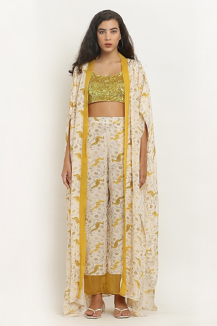 Beige Crepe Digital Printed Cape Set by KUSMI at Pernia's Pop Up Shop