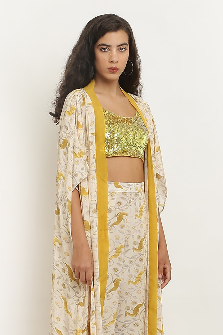 Beige Crepe Digital Printed Cape Set by KUSMI at Pernia's Pop Up Shop