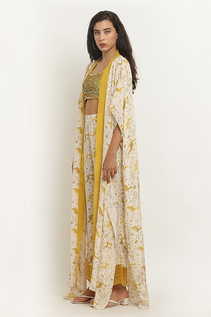 Beige Crepe Digital Printed Cape Set by KUSMI at Pernia's Pop Up Shop