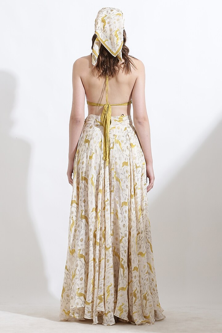 Beige Crepe Digital Printed Flared Skirt by KUSMI at Pernia's Pop Up Shop