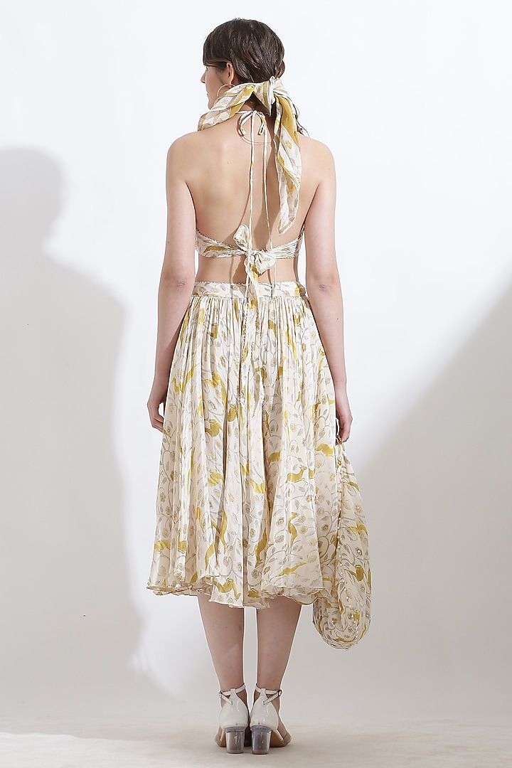 Beige Crepe Digital Printed Flared Skirt by KUSMI at Pernia's Pop Up Shop
