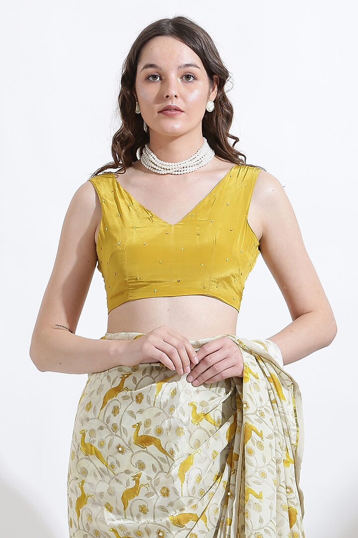 Beige Crepe Digital Printed & Sequins Embroidered Festive Saree Set by KUSMI at Pernia's Pop Up Shop