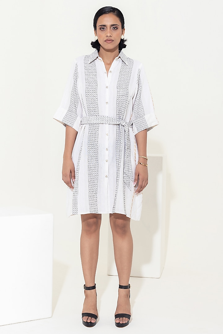 Ivory Handwoven Cotton Shirt Dress With Belt by KUSMI at Pernia's Pop Up Shop