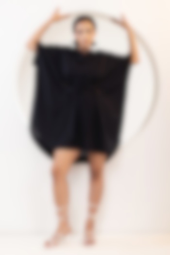 Black Handwoven Cotton Kaftan Summer Dress With Belt by KUSMI at Pernia's Pop Up Shop