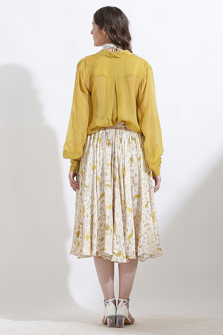 Beige Crepe Digital Printed Flared Skirt Set by KUSMI at Pernia's Pop Up Shop