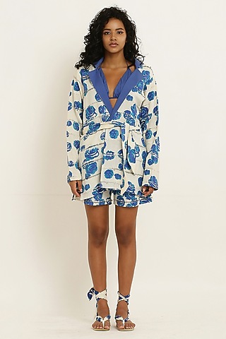 Blue Cotton Floral Printed Co-Ord Set by KUSMI
