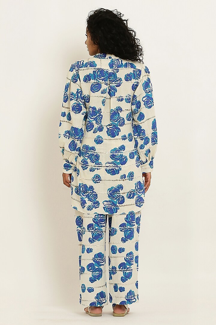 Blue Cotton Floral Printed Co-Ord Set by KUSMI at Pernia's Pop Up Shop