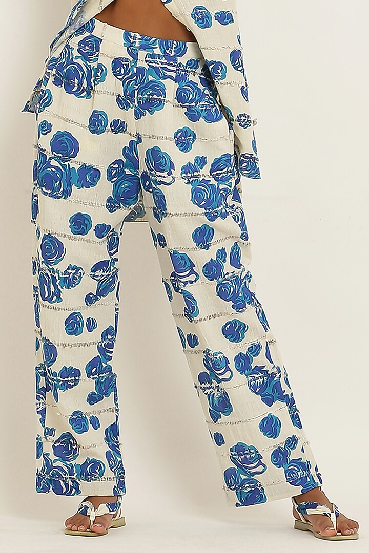 Blue Cotton Floral Printed Co-Ord Set by KUSMI at Pernia's Pop Up Shop