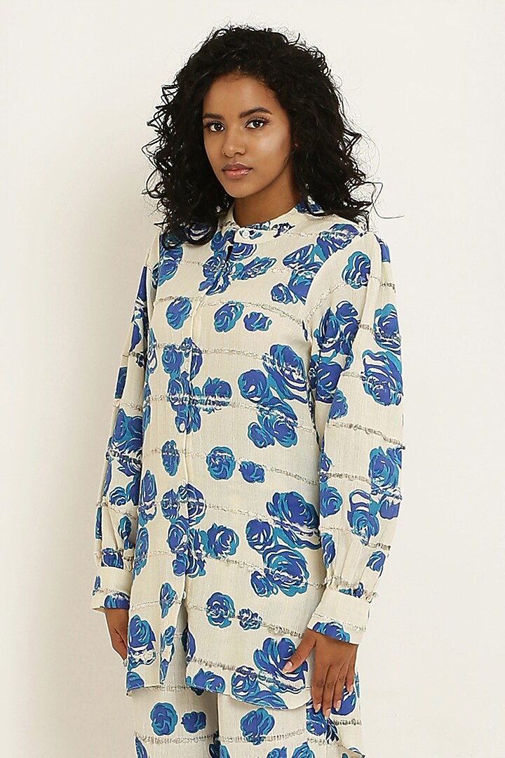 Blue Cotton Floral Printed Co-Ord Set by KUSMI at Pernia's Pop Up Shop