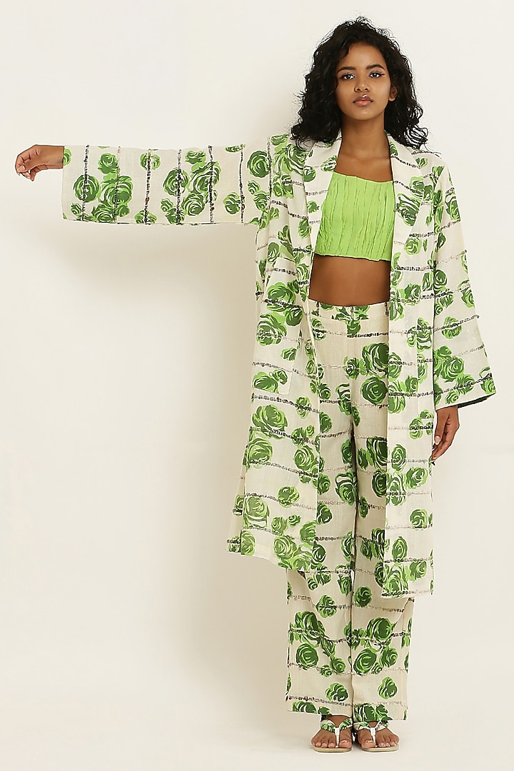 Green Cotton Floral Printed Co-Ord Set by KUSMI at Pernia's Pop Up Shop