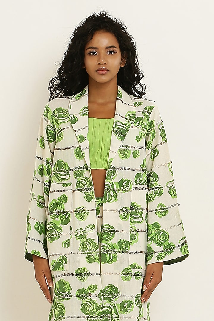 Green Cotton Floral Printed Co-Ord Set by KUSMI at Pernia's Pop Up Shop