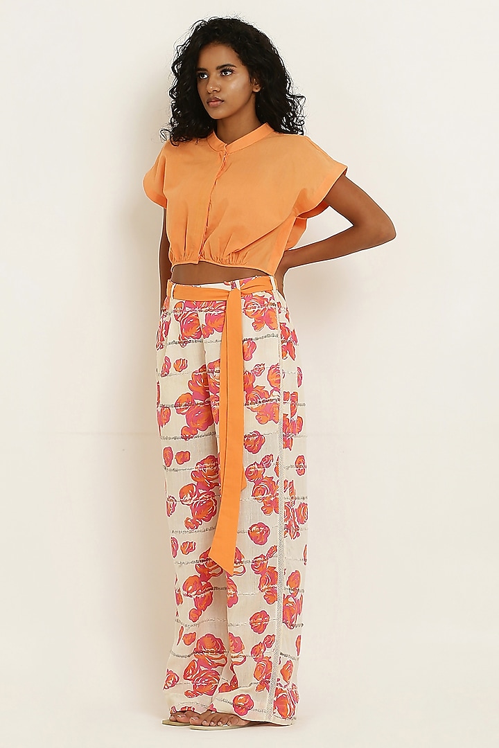 Orange Cotton Floral Printed Co-Ord Set by KUSMI at Pernia's Pop Up Shop