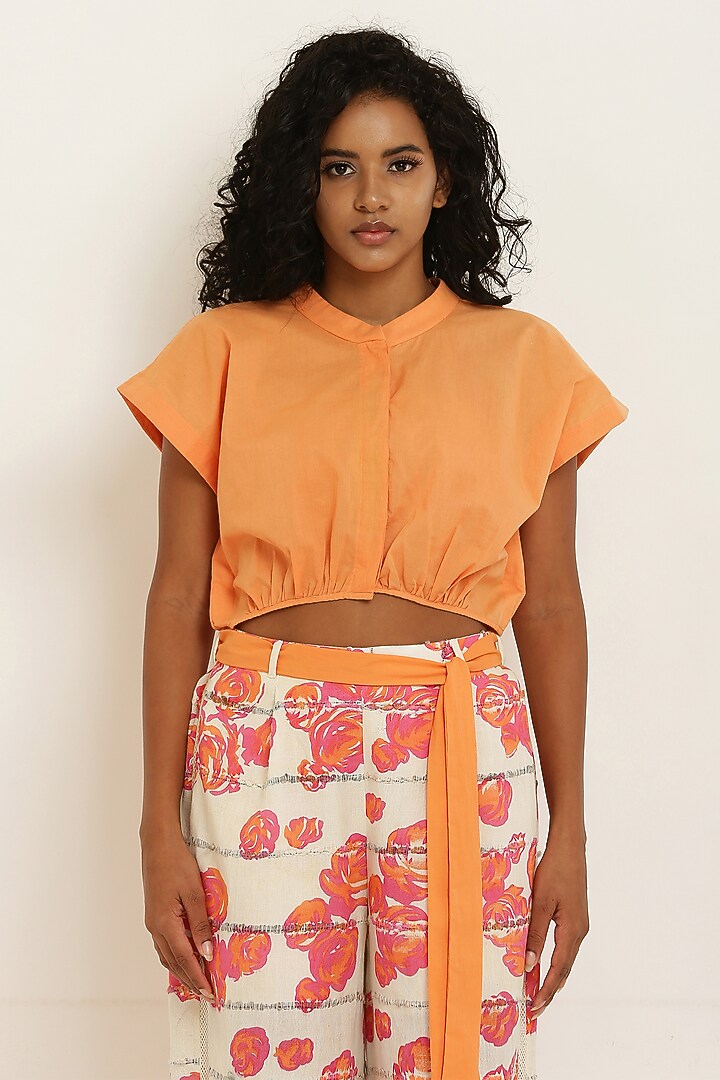 Orange Cotton Floral Printed Co-Ord Set by KUSMI at Pernia's Pop Up Shop