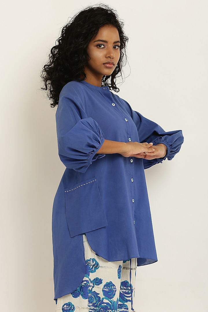 Blue Cotton Floral Printed Co-Ord Set by KUSMI at Pernia's Pop Up Shop