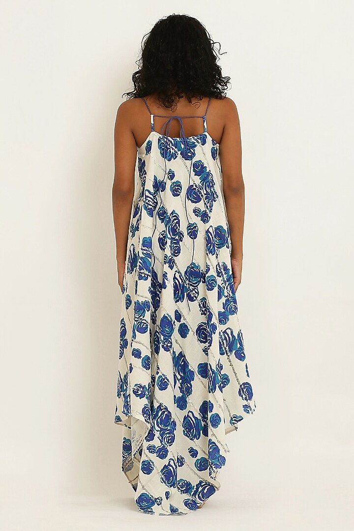 Blue Handwoven Cotton Floral Printed Handkerchief Summer Dress by KUSMI at Pernia's Pop Up Shop