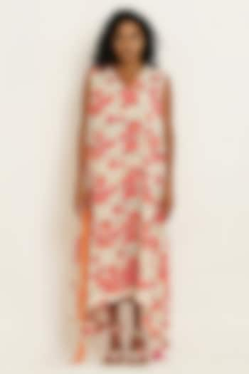 Pink Handwoven Cotton Floral Printed Asymmetrical Dress by KUSMI at Pernia's Pop Up Shop