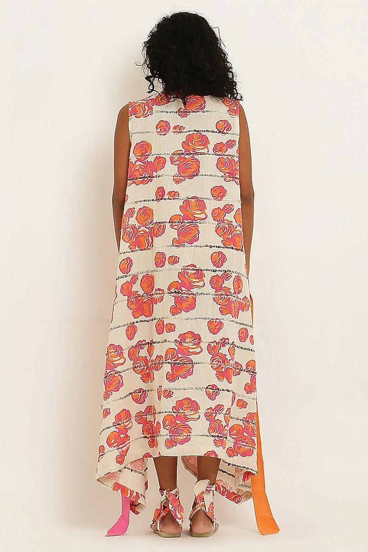 Pink Handwoven Cotton Floral Printed Asymmetrical Summer Dress by KUSMI at Pernia's Pop Up Shop