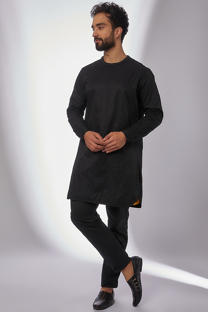 Black Suiting Kurta by Kunal Rawal