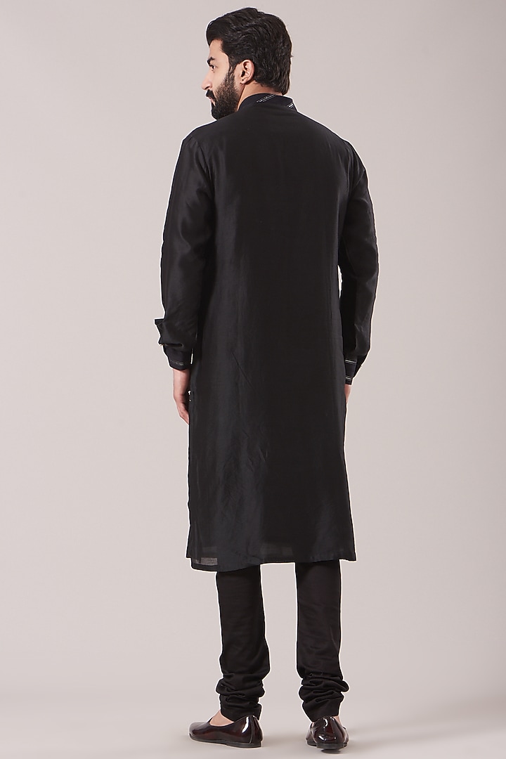Black Hand Embroidered Kurta Set by Kudrat Couture at Pernia's Pop Up Shop