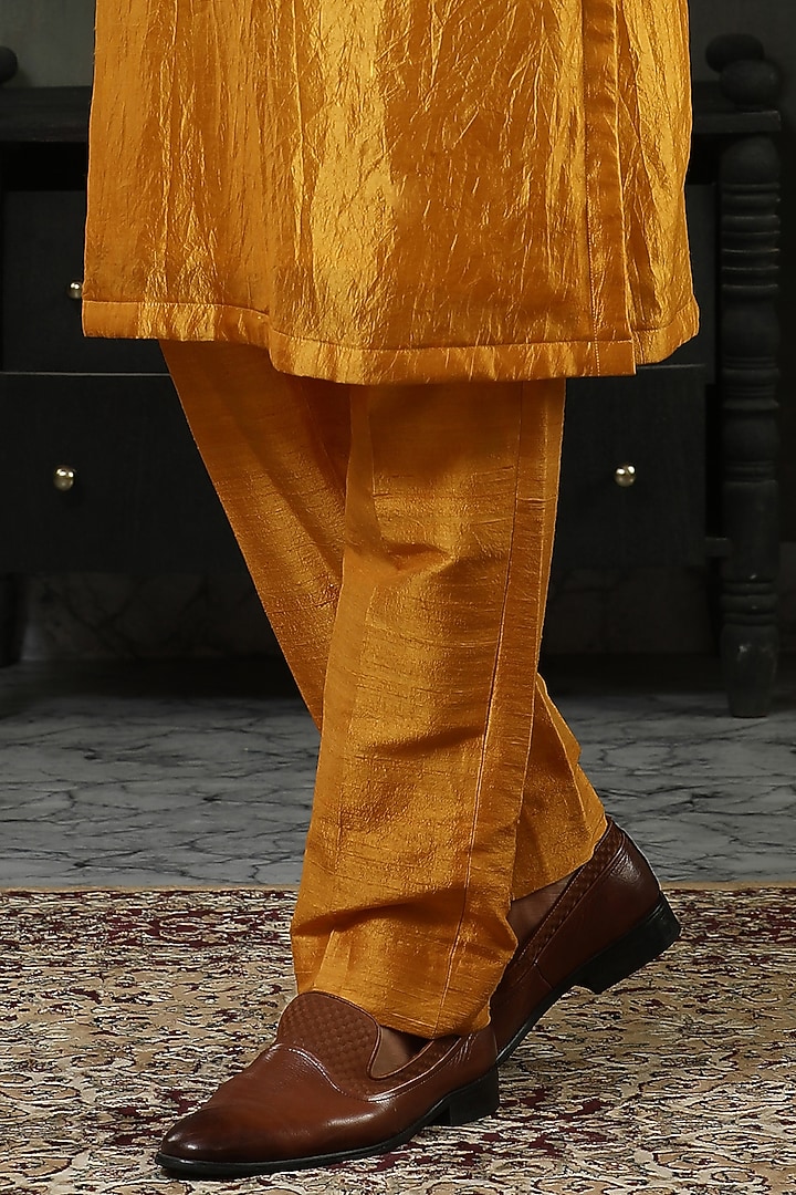 Ochre Silk Hand Embellished Groom Indowestern Set by Kudrat Couture at Pernia's Pop Up Shop