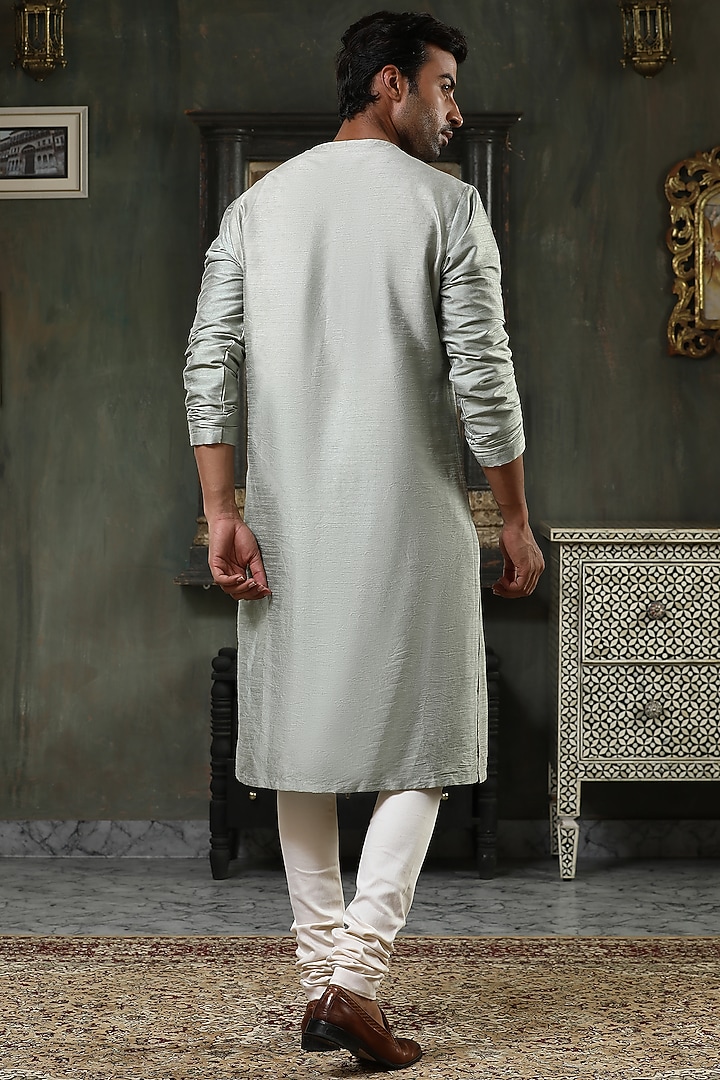 Green Silk Hand Embroidered Kurta Set by Kudrat Couture at Pernia's Pop Up Shop