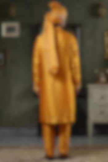 Ochre Silk Zardosi Embroidered Kurta Set by Kudrat Couture