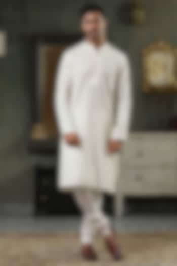 Pristine White Cotton Silk Kurta Set by Kudrat Couture