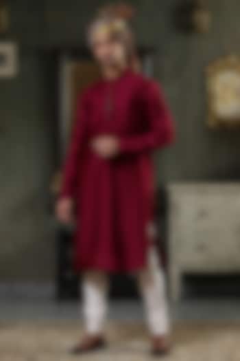 Maroon Chanderi Silk Kurta Set by Kudrat Couture