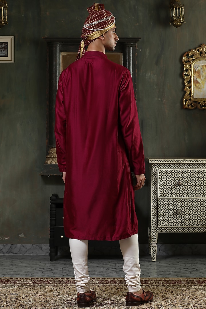 Maroon Chanderi Silk Kurta Set by Kudrat Couture at Pernia's Pop Up Shop