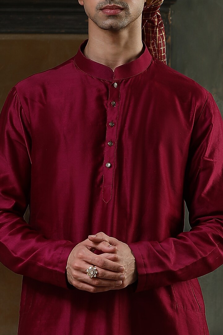 Maroon Chanderi Silk Kurta Set by Kudrat Couture at Pernia's Pop Up Shop