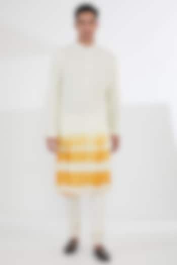 Ivory & Mustard Georgette Leheriya Tie-Dye Kurta Set by Kudrat Couture