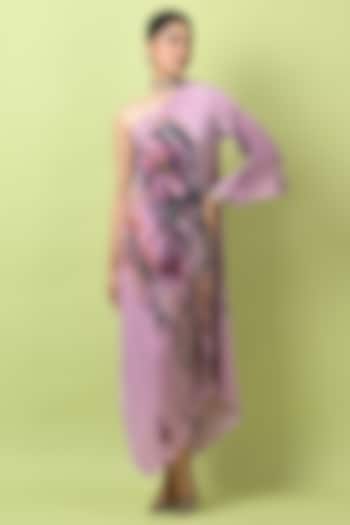 Pink Polyester Printed One-Shoulder Vacation Dress by Kiran Uttam Ghosh at Pernia's Pop Up Shop