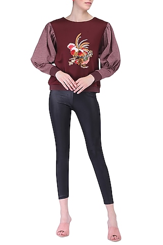 Burgundy jersey top by KUKOON