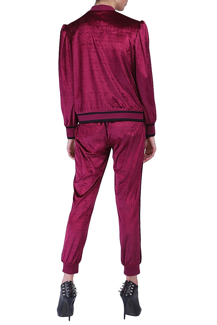Maroon crop bomber jacket available only at Pernia's Pop Up Shop.