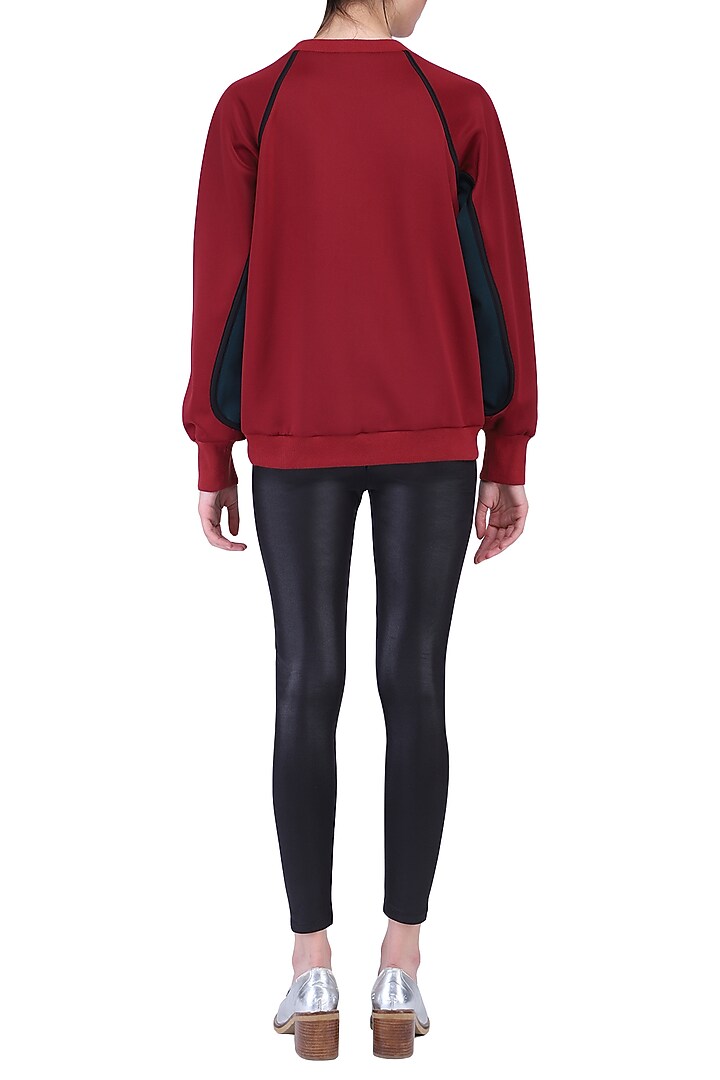 Maroon panelled sweatshirt available only at Pernia's Pop Up Shop.