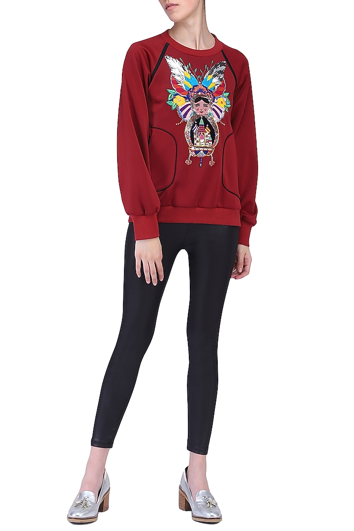 Maroon panelled sweatshirt available only at Pernia's Pop Up Shop.