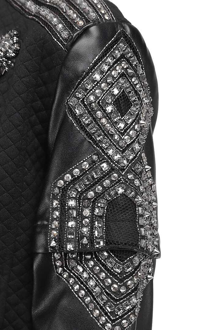 Black quilted bomber jacket available only at Pernia's Pop Up Shop.
