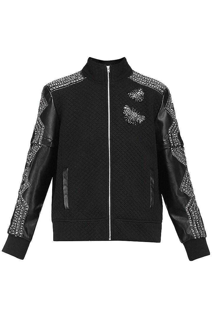 Black quilted bomber jacket by KUKOON