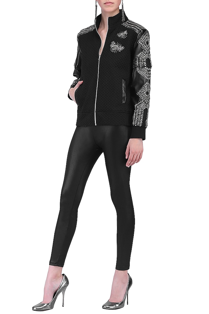 Black quilted bomber jacket available only at Pernia's Pop Up Shop.