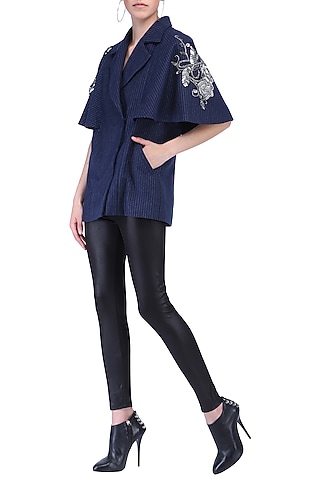 Navy blue flared cape by KUKOON